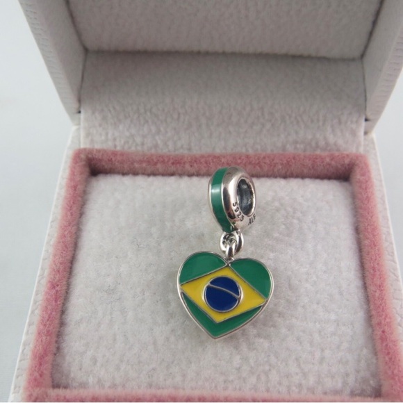 Pandora Brazil Charm Brazil Heart Flag Charm Travel Charm #791911ENMX (T16) - Picture 3 of 3